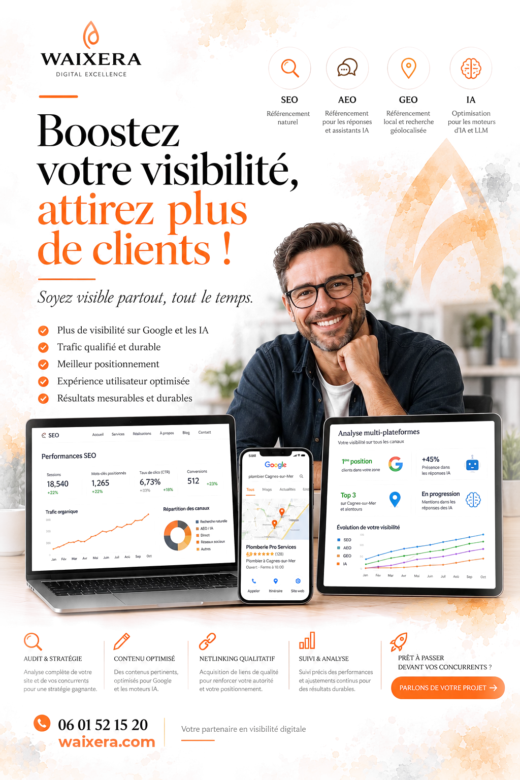 Boostez votre visibilité, attirez plus de clients : référencement SEO, AEO, GEO et IA avec WAIXERA