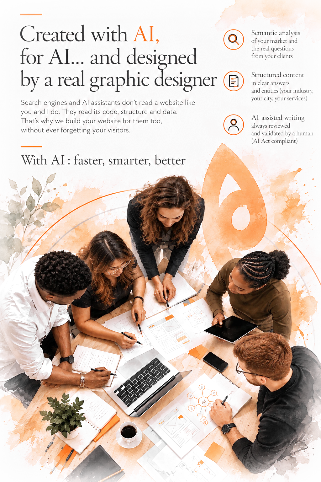 Created with AI, for AI… and designed by a real graphic designer: the WAIXERA team planning a showcase website