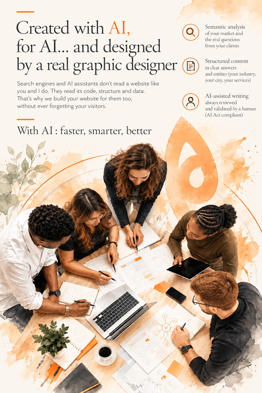 Created with AI, for AI… and designed by a real graphic designer: the WAIXERA team planning a website