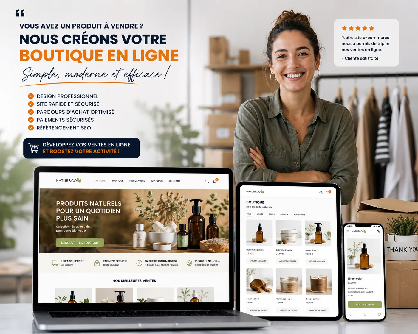 Votre boutique en ligne clé en main avec WAIXERA : site sur mesure, paiements sécurisés, gestion simple