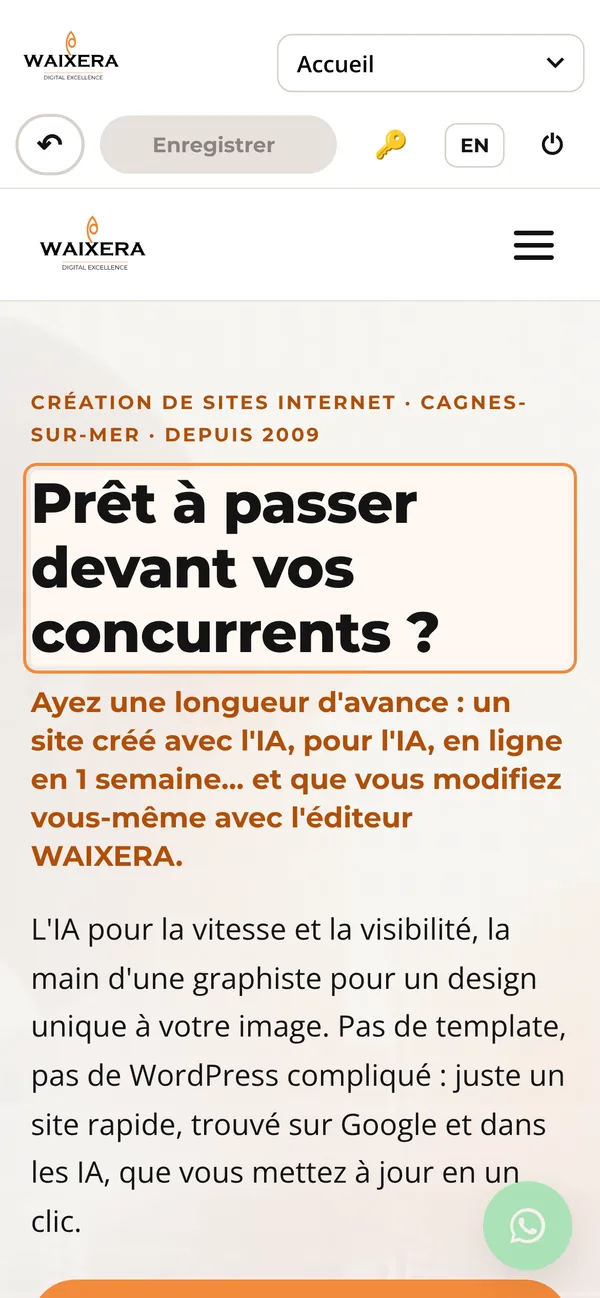 L'éditeur WAIXERA utilisé sur un téléphone portable