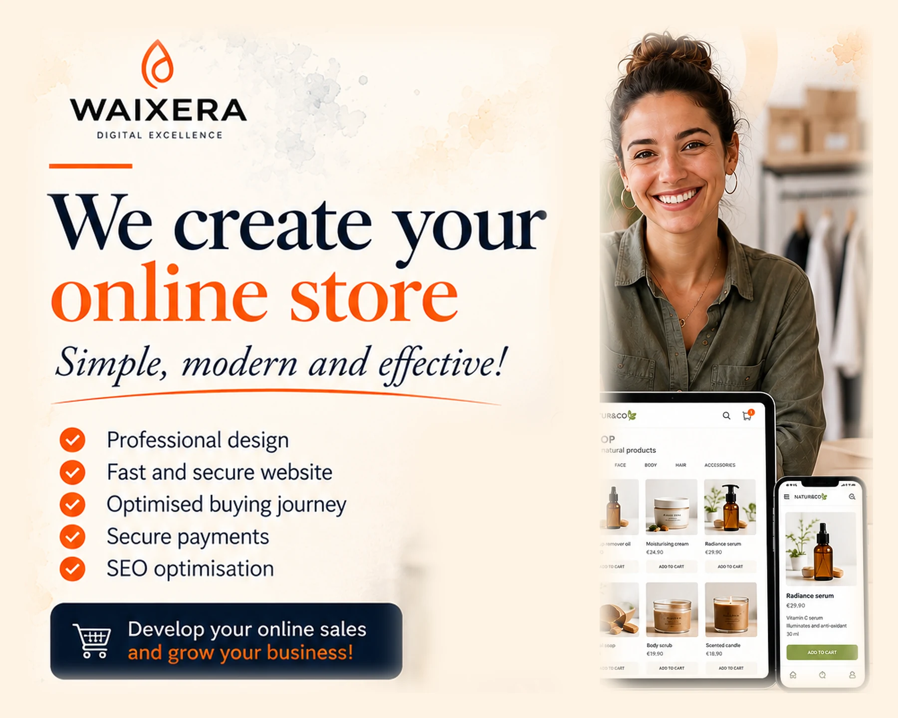 We create your online store: simple, modern and effective, with secure payments and SEO optimisation